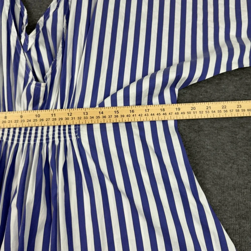 Onia Swim Cover Up Womens L Blue White‎ Striped Smocked Waist V-Neck Mini Dress